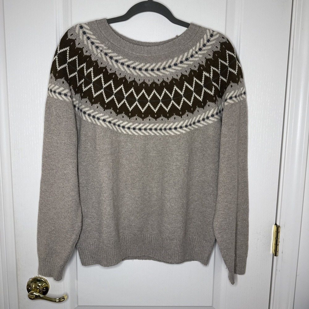 Weatherproof Vintage Fair Isle Nordic Knit Pullover Sweater Men's M Tan